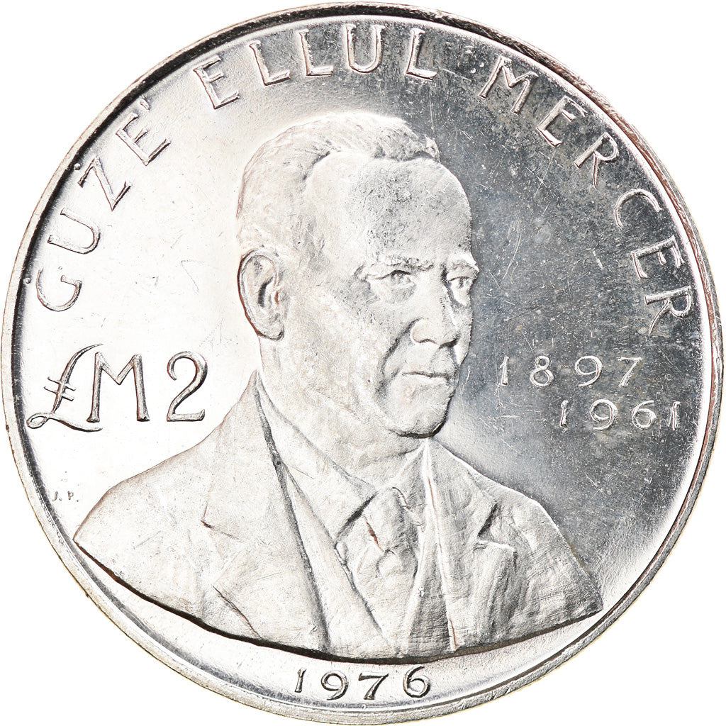 Coin, Malta, 2 Pounds, 1976, British Royal Mint, MS(63), Silver, KM:40