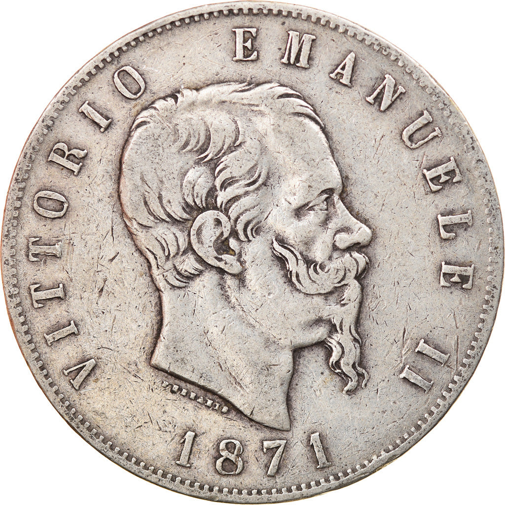 Monnaie, Italie, Vittorio Emanuele II, 5 Lire, 1871, Milan, TB+, Argent, KM:8.3