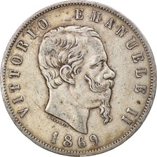 Monnaie, Italie, Vittorio Emanuele II, 5 Lire, 1869, Milan, TTB, Argent, KM:8.3