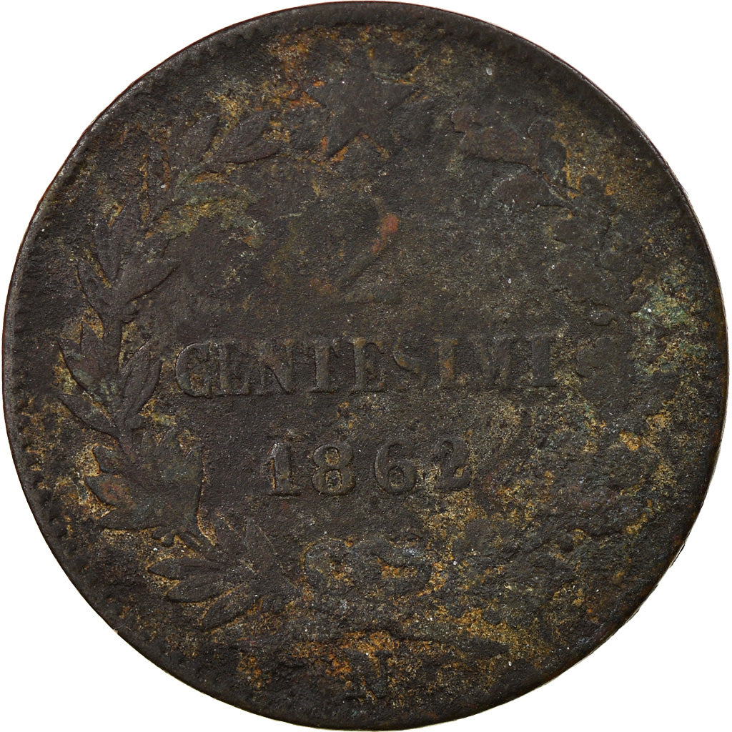 Coin, Italy, Vittorio Emanuele II, 2 Centesimi, 1862, Naples, F(12-15), Copper