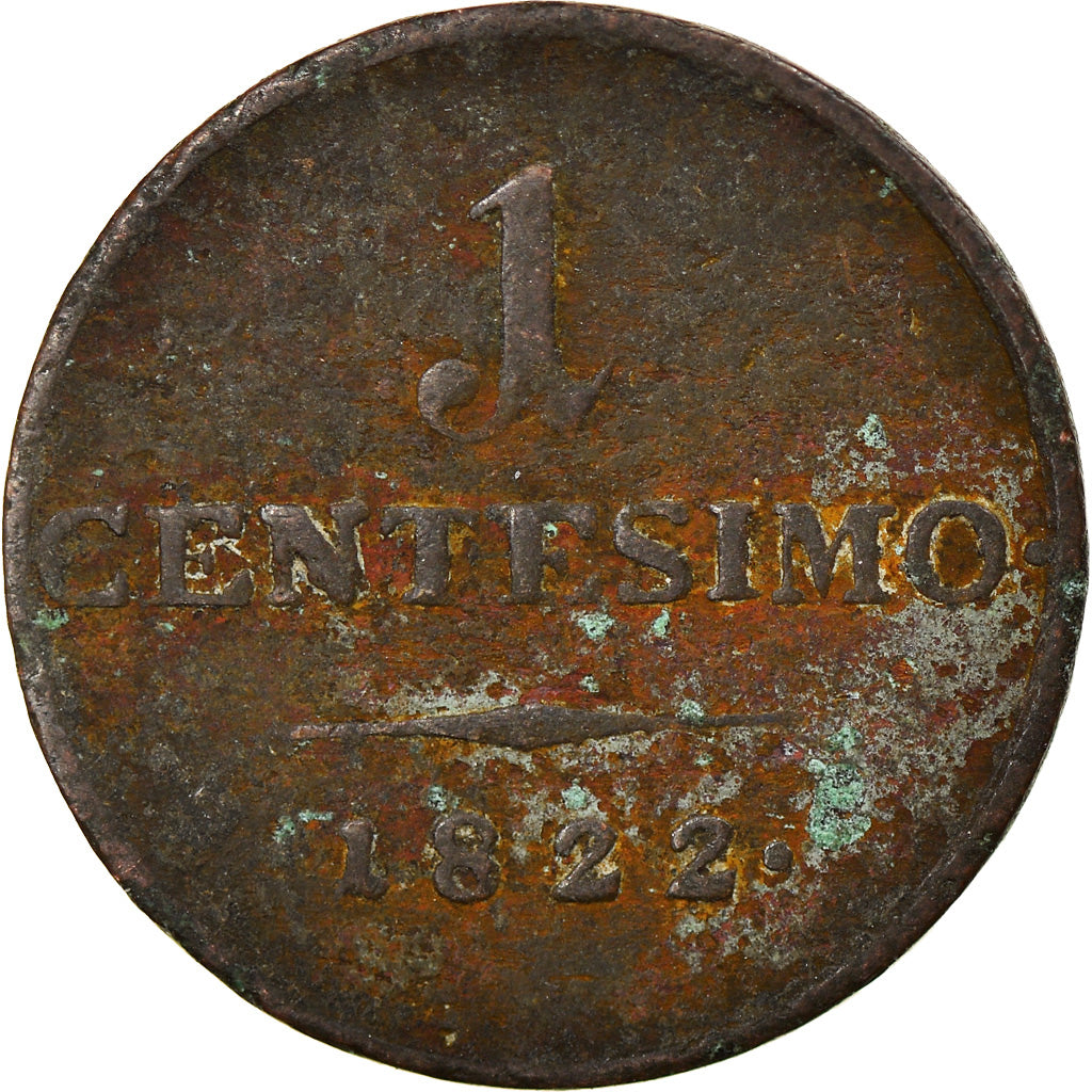 Moeda, ESTADOS ITALIANOS, LOMBARDY-VENETIA, Centesimo, 1822, Milan, VF(20-25)