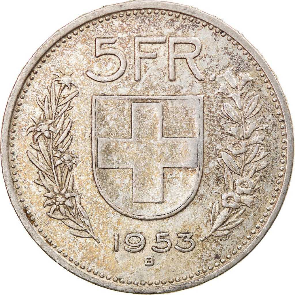 Coin, Switzerland, 5 Francs, 1953, Bern, EF(40-45), Silver, KM:40