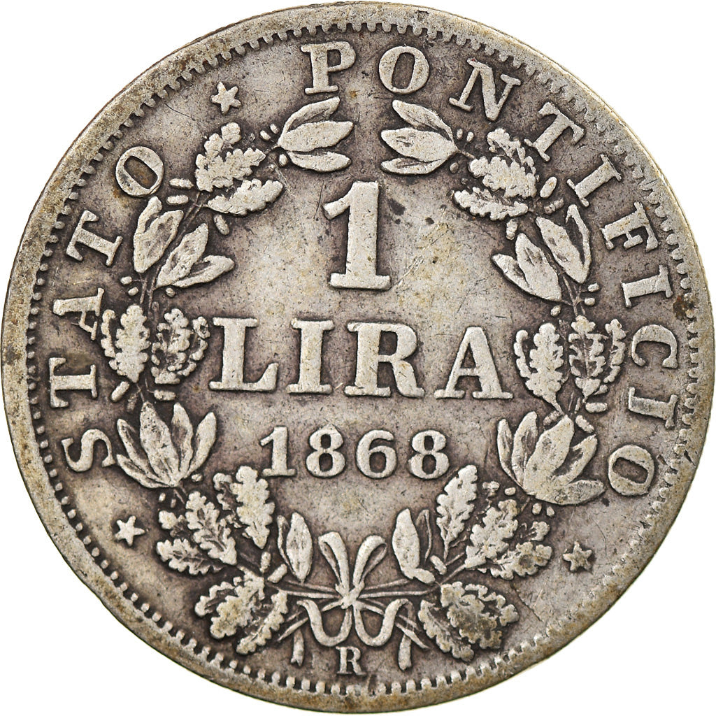 Munten, Italiaanse staten, PAPAL STATES, Pius IX, Lira, 1868, FR, Zilver