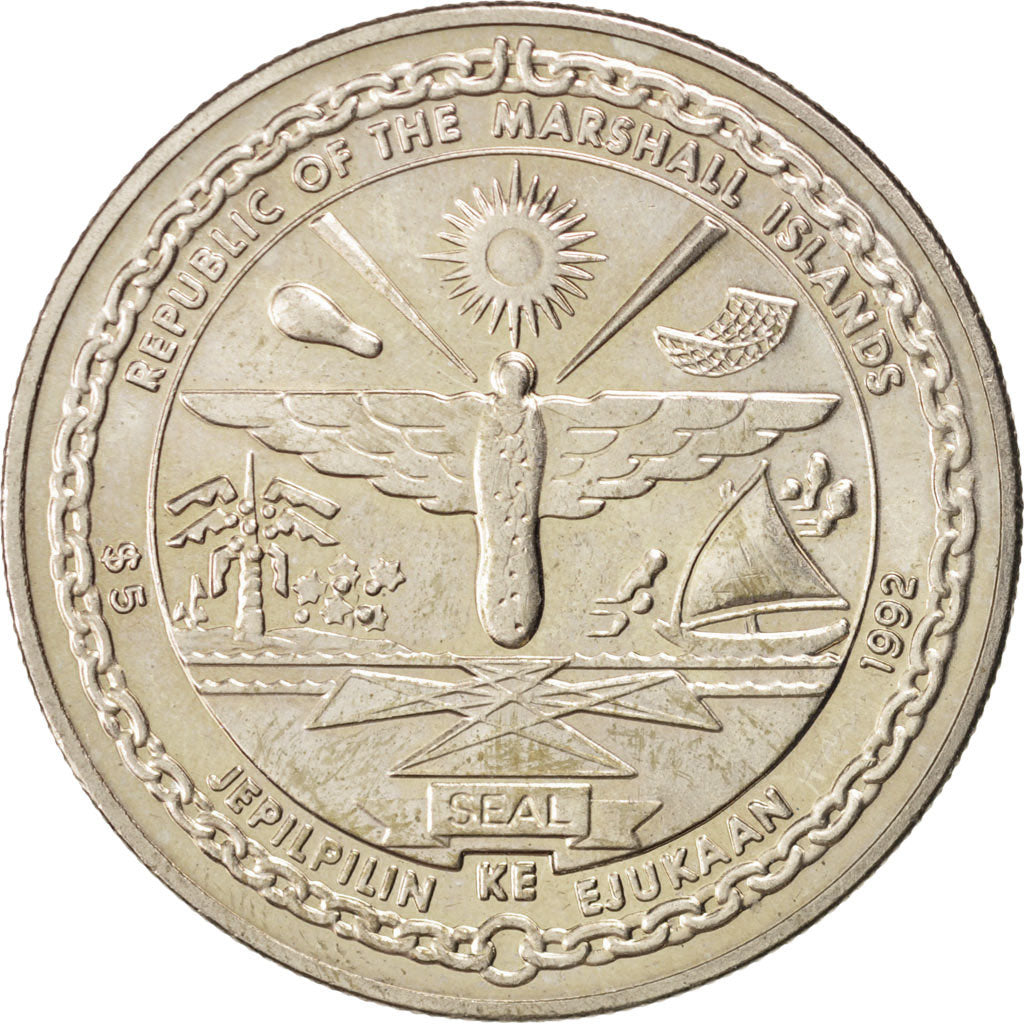 MARSHALL ISLANDS, 5 Dollars, 1992, Roger Williams , KM #81, MS(63),...