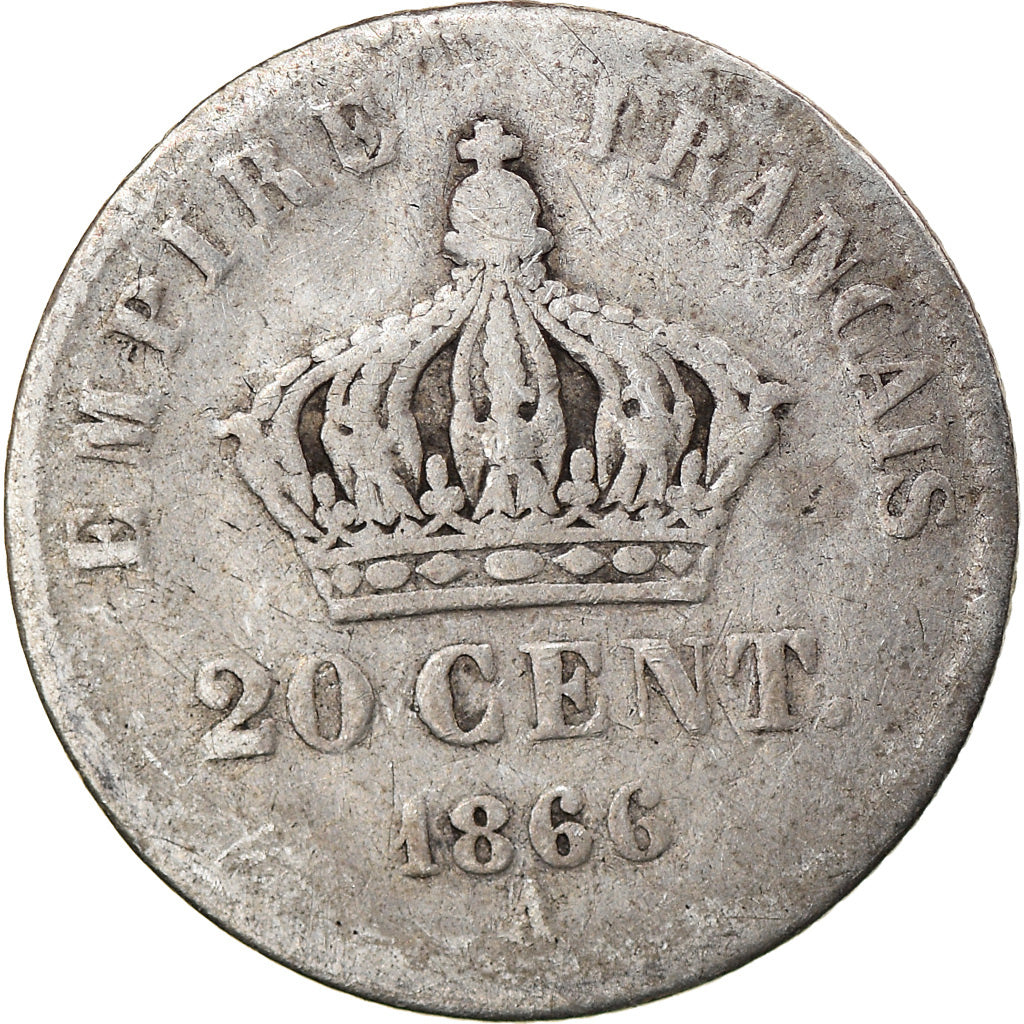 Moeda, França, Napoleon III, Napoléon III, 20 Centimes, 1866, Paris, F(12-15)