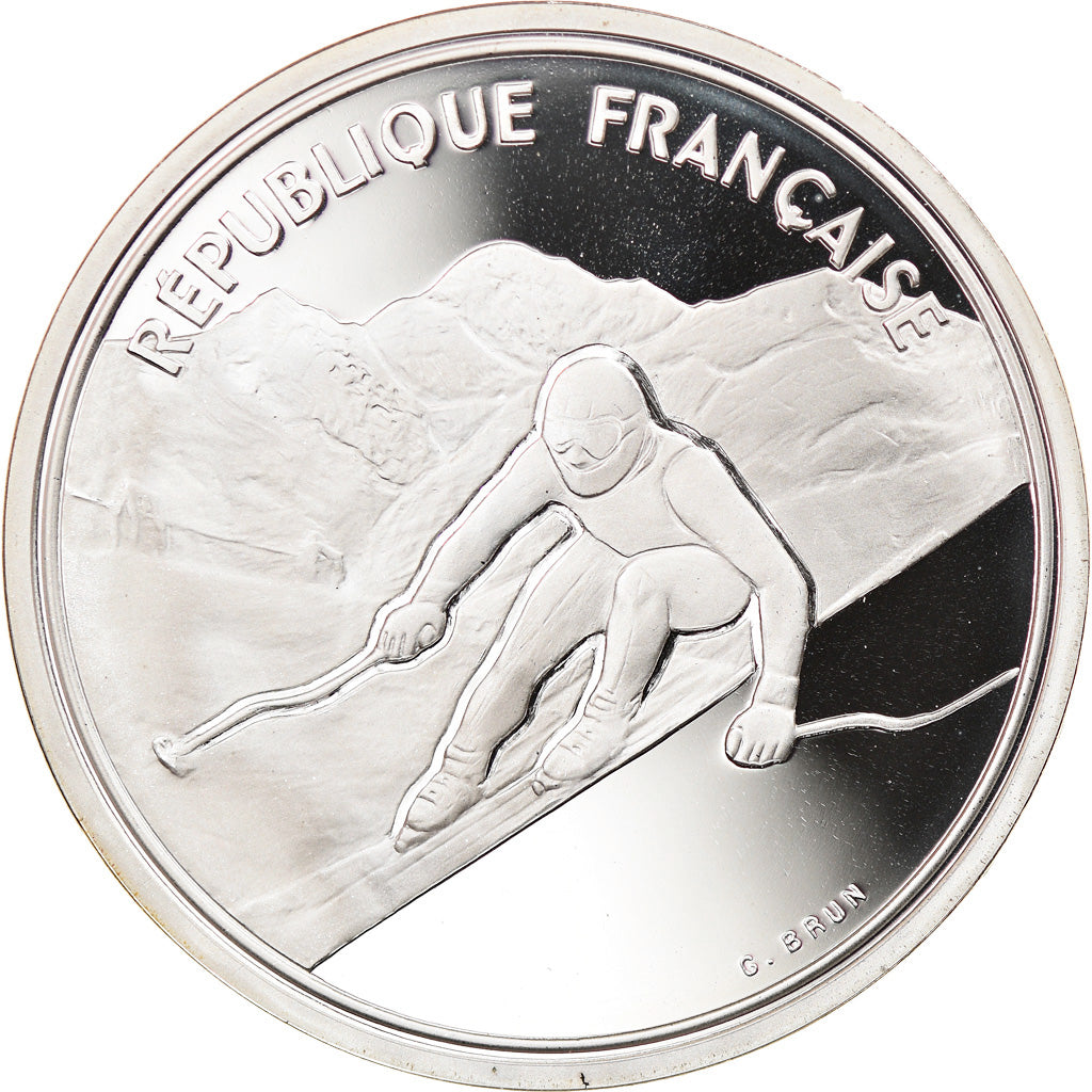 Coin, France, Alpine skiing, 100 Francs, 1989, BE, MS(65-70), Silver, KM:971