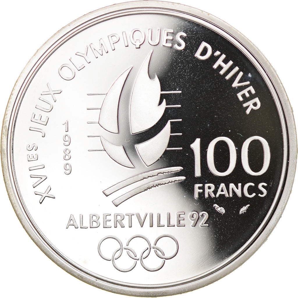 Moneta, Francia, patinage artistique, 100 Francs, 1989, BE, FDC, Argento