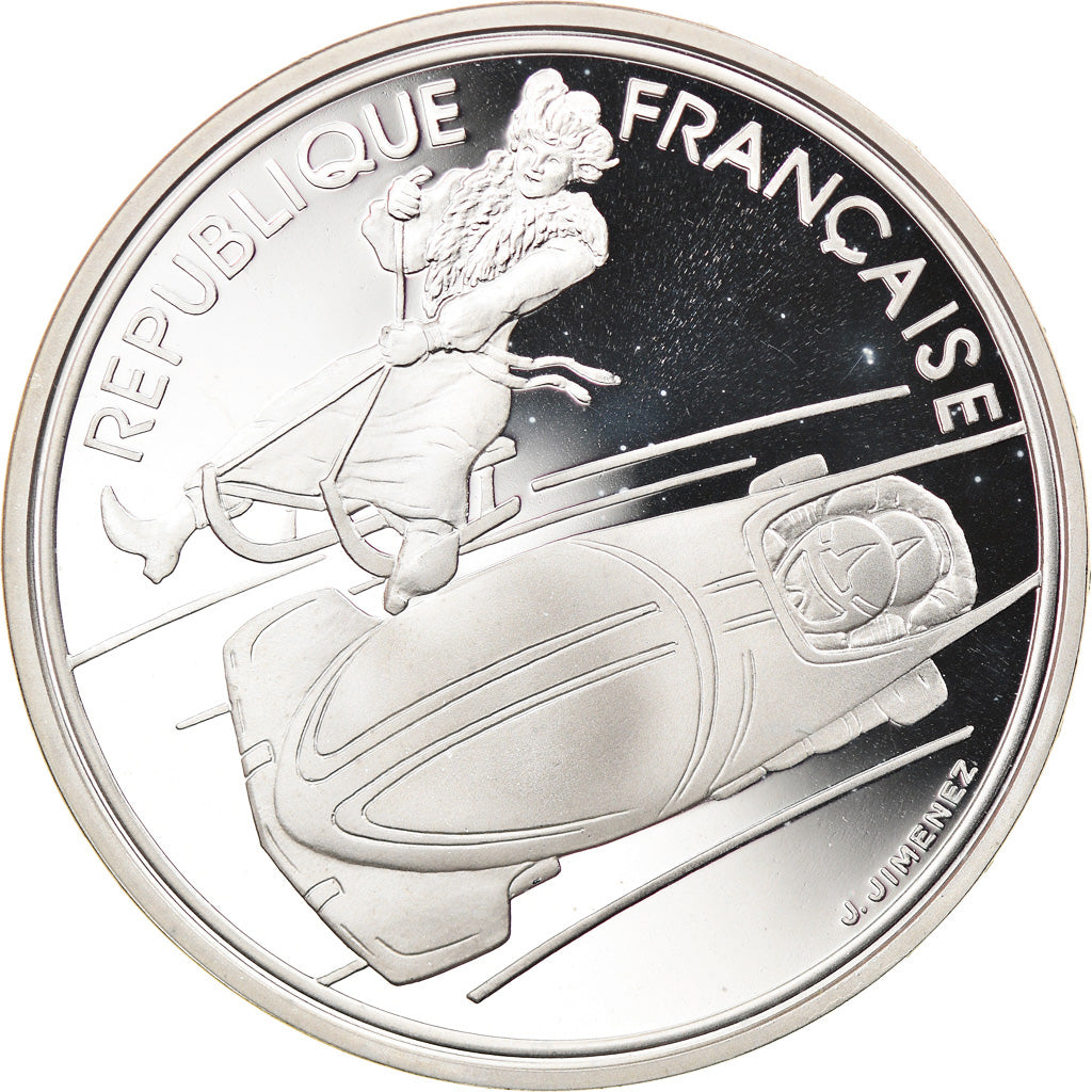 Coin, France, Bobsleigh, 100 Francs, 1990, BE, MS(65-70), Silver, KM:981