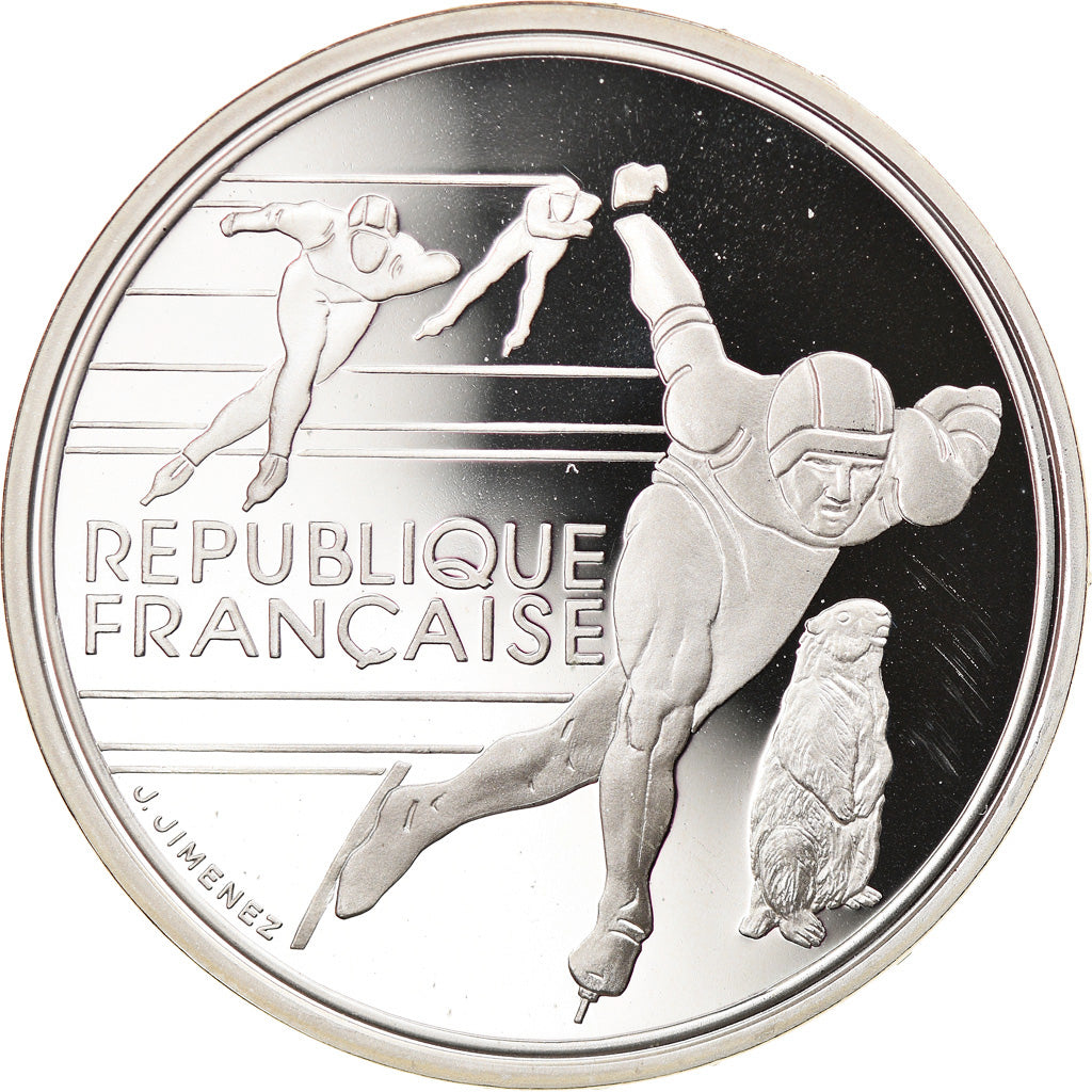 Coin, France, Patinage de vitesse, 100 Francs, 1990, BE, MS(65-70), Silver