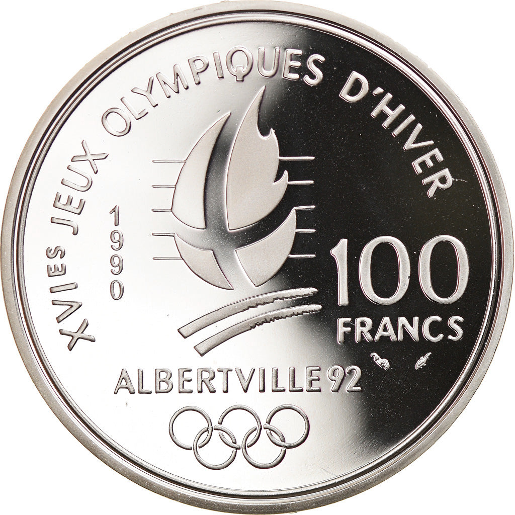 Coin, France, Patinage de vitesse, 100 Francs, 1990, BE, MS(65-70), Silver