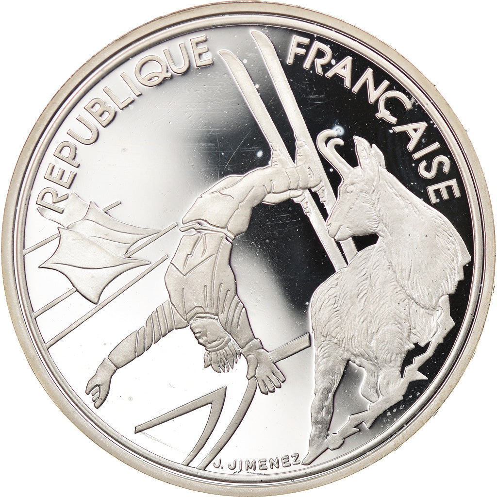 Coin, France, Free-style skier, 100 Francs, 1990, BE, MS(65-70), Silver, KM:983