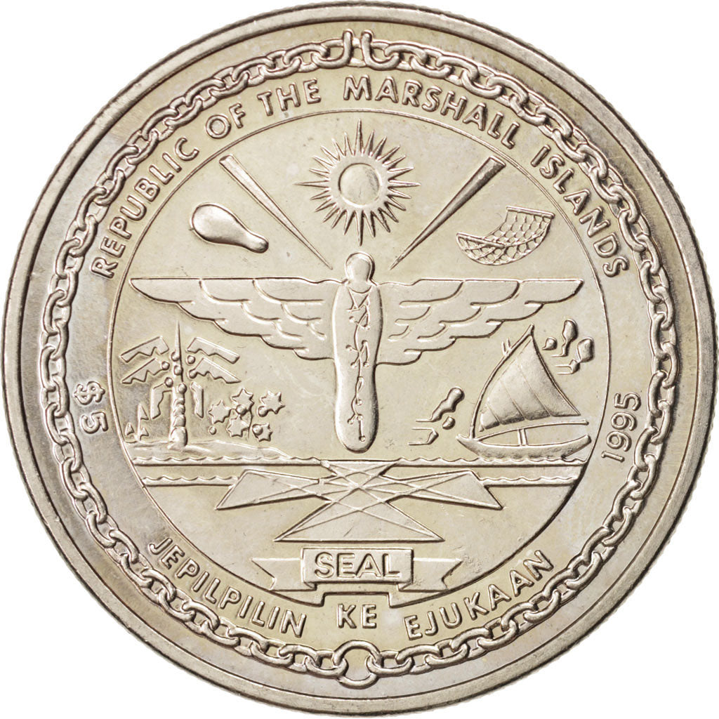 MARSHALL ISLANDS, 5 Dollars, 1995, KM #222, MS(60-62), Copper-Nickel, 27.91