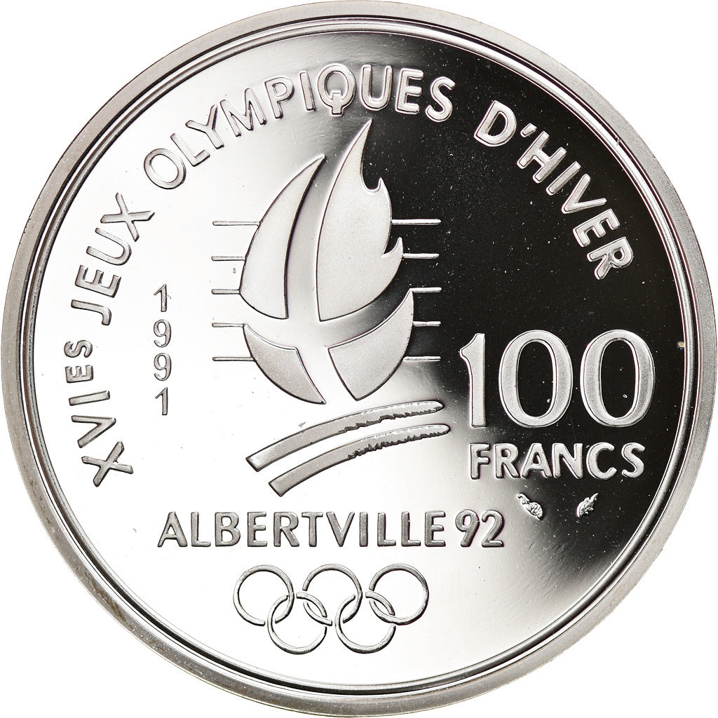 Coin, France, Saut à ski, 100 Francs, 1991, BE, MS(65-70), Silver, KM:995