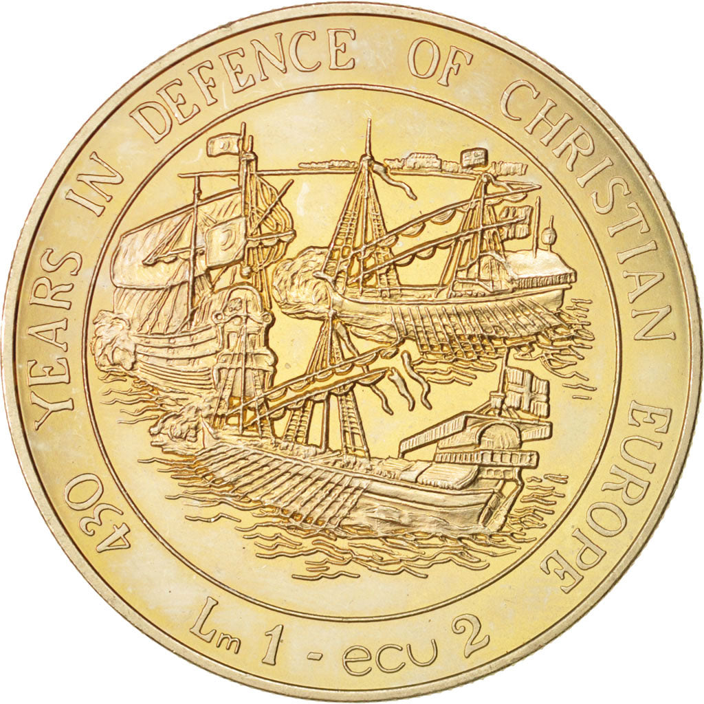 MALTA, Lira, 2 Ecu, 1993, KM #103, MS(63), Copper-Nickel, 26.28