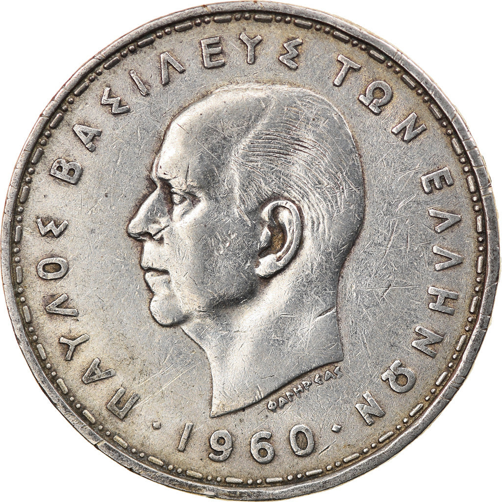 Coin, Greece, Paul I, 20 Drachmai, 1960, AU(50-53), Silver, KM:85