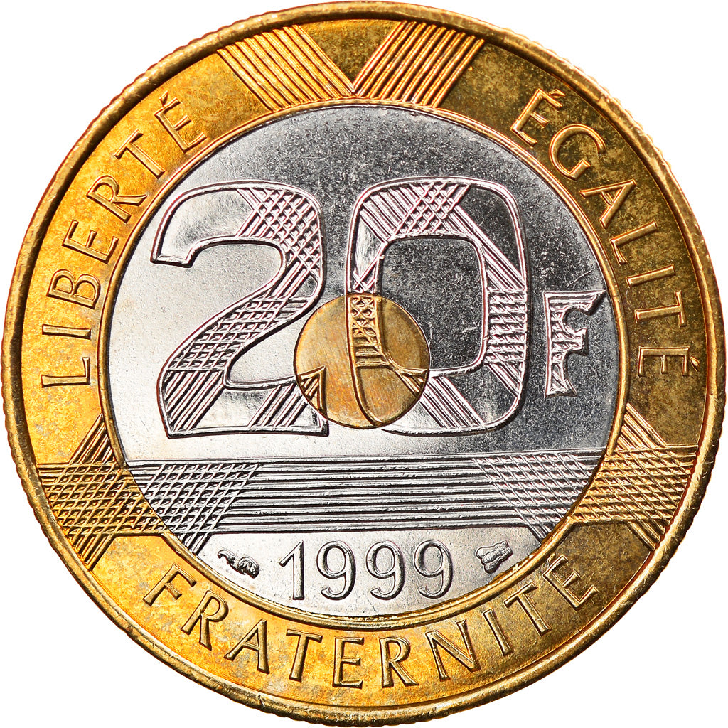 Coin, France, Mont Saint Michel, 20 Francs, 1999, Paris, MS(63), Tri-Metallic