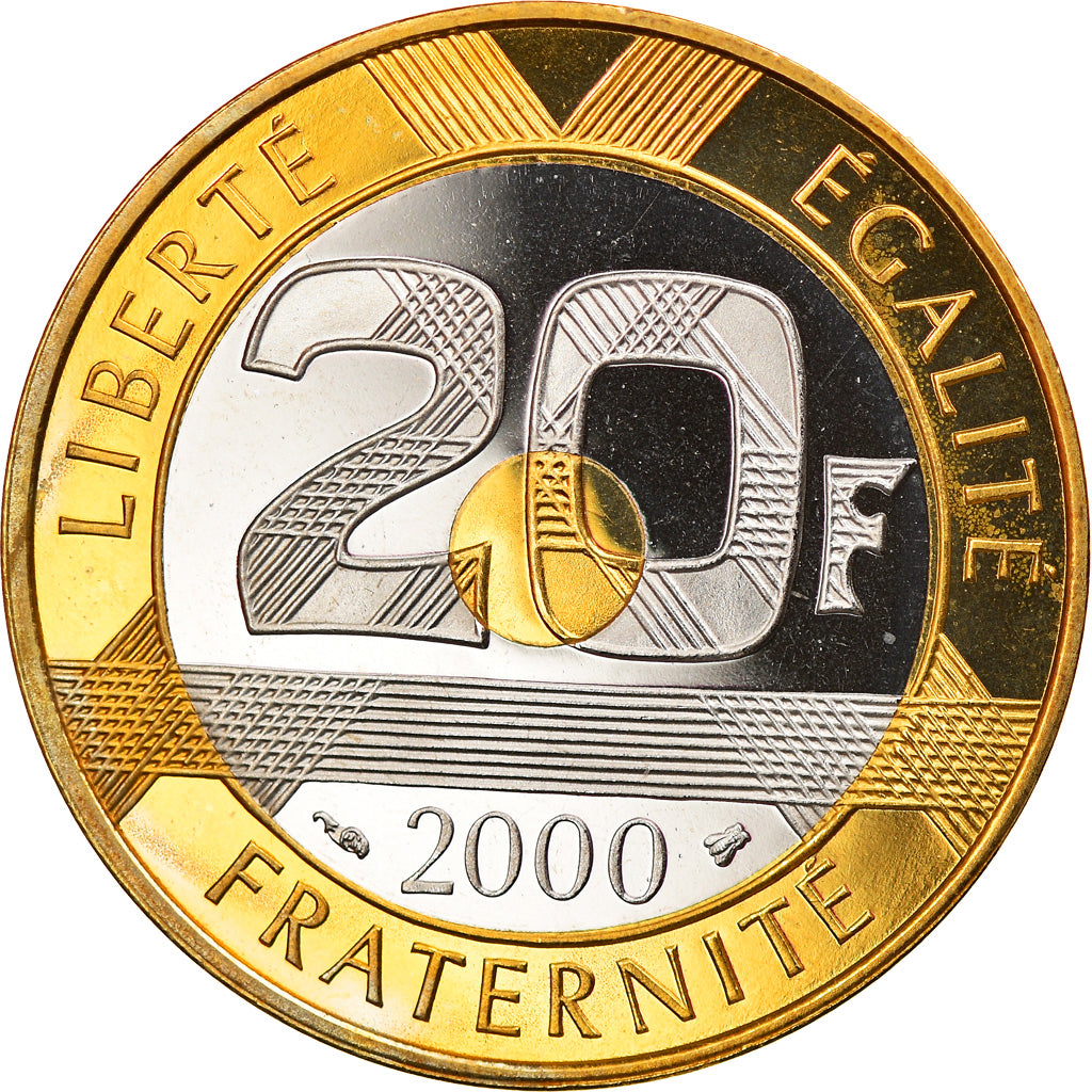 Coin, France, Mont Saint Michel, 20 Francs, 2000, Paris, MS(63), Tri-Metallic