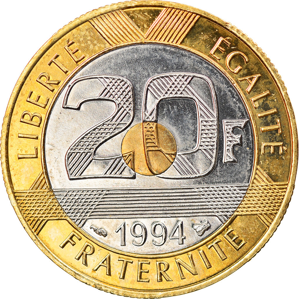 Coin, France, Mont Saint Michel, 20 Francs, 1994, Paris, MS(63), Tri-Metallic