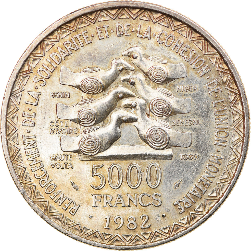 Coin, West African States, 5000 Francs, 1982, Paris, AU(55-58), Silver, KM:11
