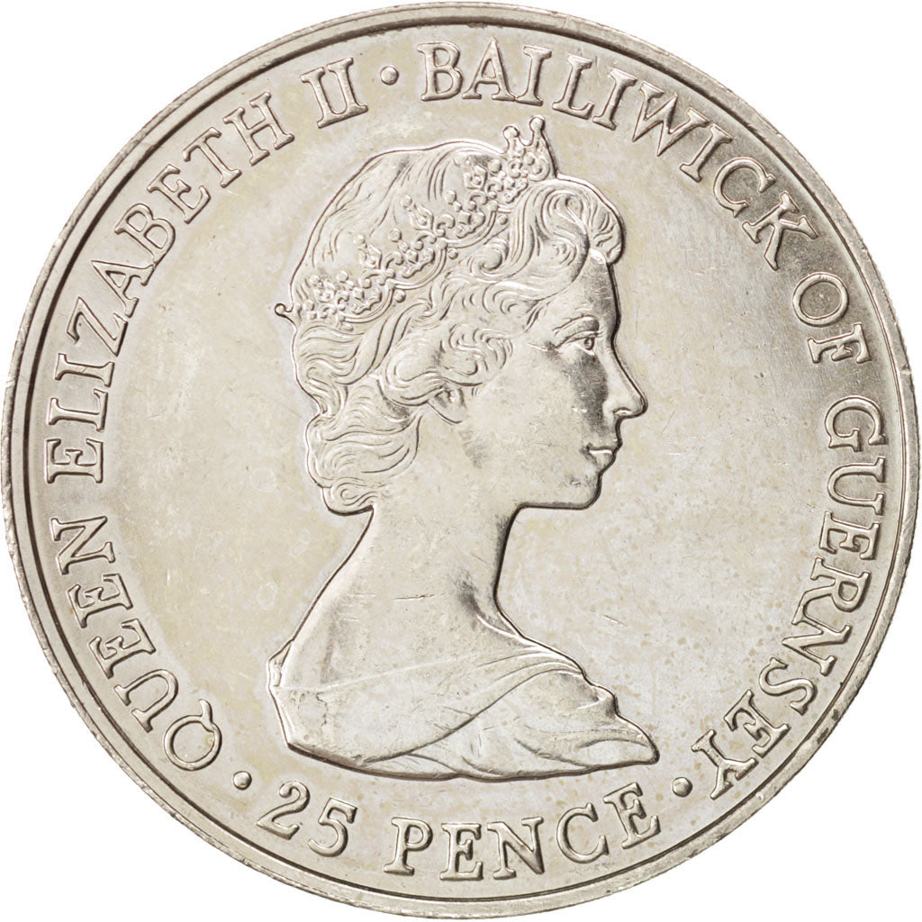 GUERNSEY, 25 Pence, 1980, KM #35, MS(60-62), Copper-Nickel, 38.61, 28.26