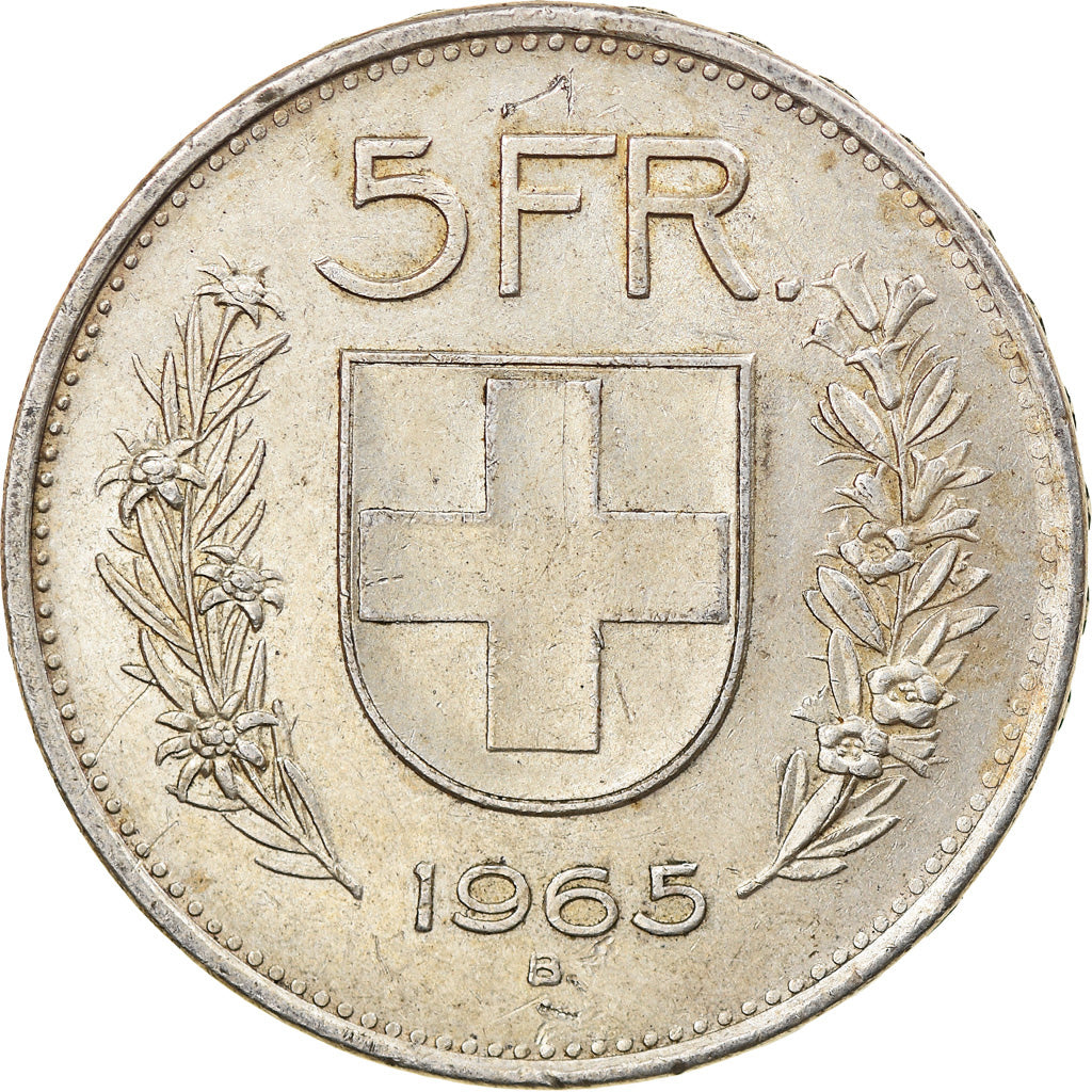 Coin, Switzerland, 5 Francs, 1965, Bern, EF(40-45), Silver, KM:40