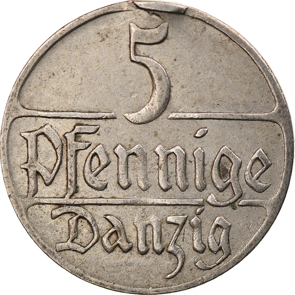 Coin, DANZIG, 5 Pfennig, 1923, Warsaw, EF(40-45), Copper-nickel, KM:142
