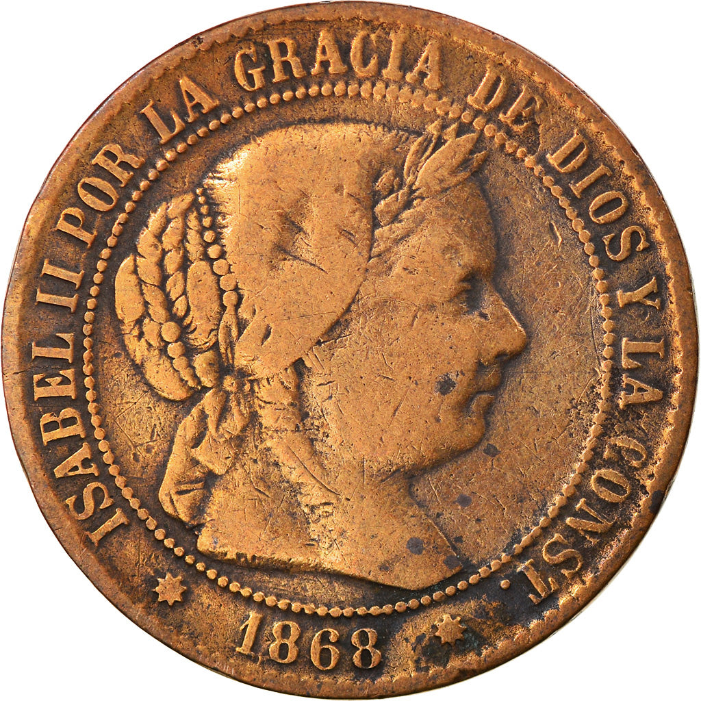Coin, Spain, Isabel II, 2-1/2 Centimos, 1868, Madrid, VF(20-25), Copper