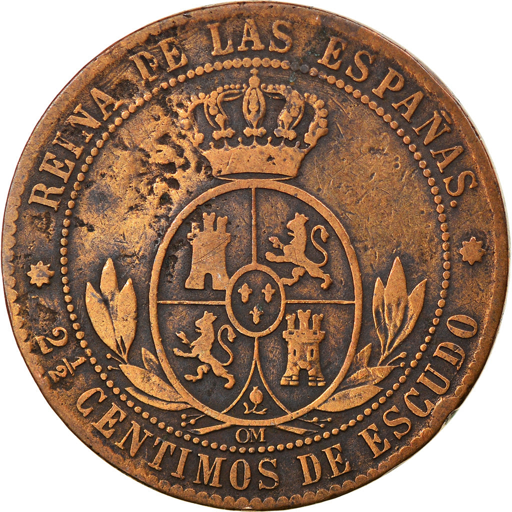 Coin, Spain, Isabel II, 2-1/2 Centimos, 1868, Madrid, VF(20-25), Copper