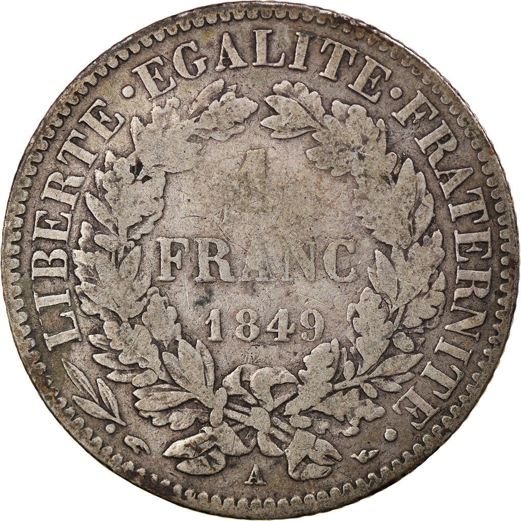 Coin, France, Cérès, Franc, 1849, Paris, VF(20-25), Silver, KM:759.1