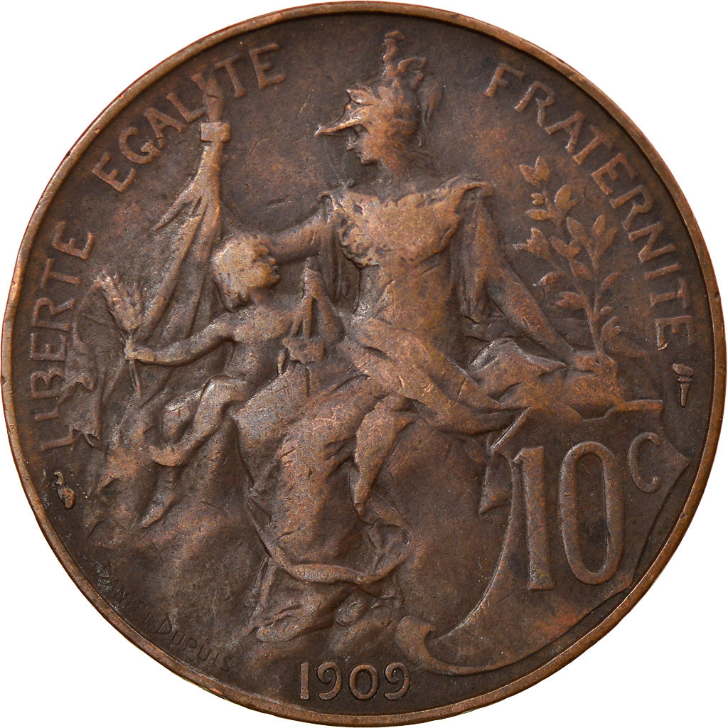 Monnaie, France, Dupuis, 10 Centimes, 1909, Paris, TB+, Bronze, Gadoury:277