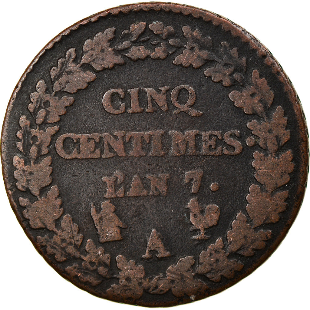 Coin, France, Dupré, 5 Centimes, AN 7, Paris, VF(20-25), Bronze, KM:640.1