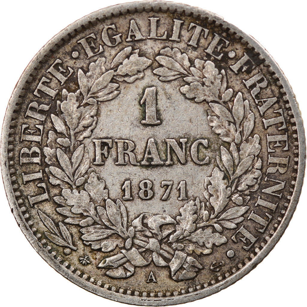 Münze, Frankreich, Cérès, Franc, 1871, Paris, S+, Silber, KM:822.1