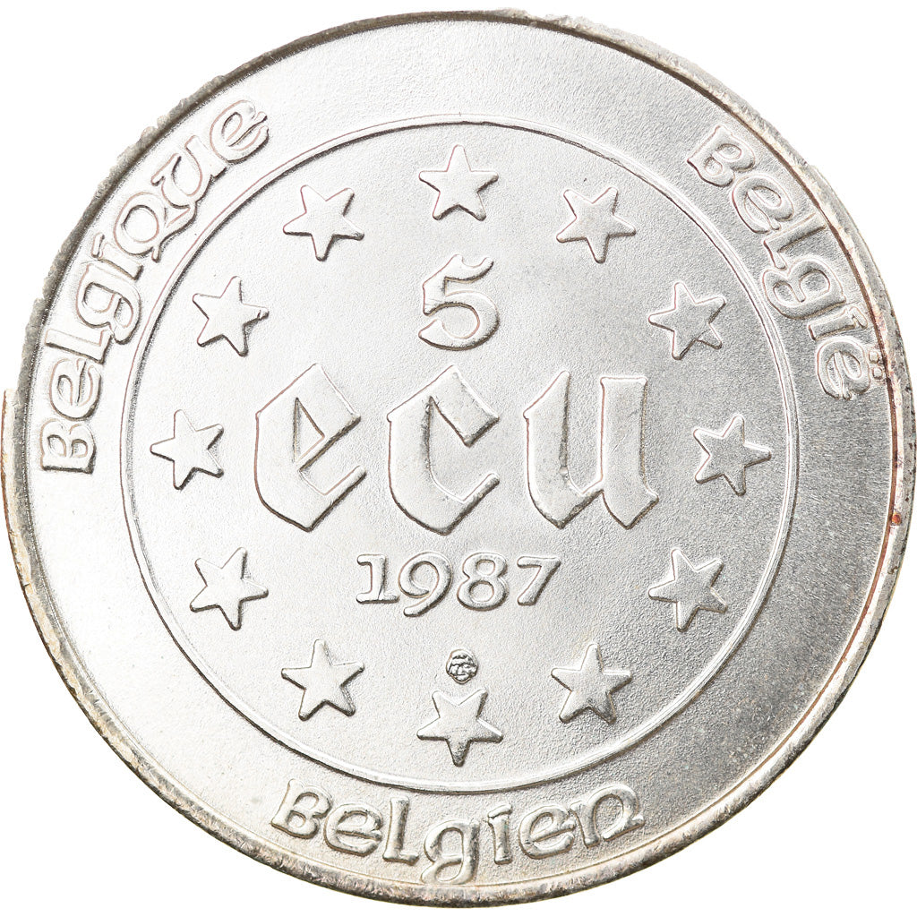 Coin, Belgium, 5 Ecu, 1987, MS(63), Silver, KM:166