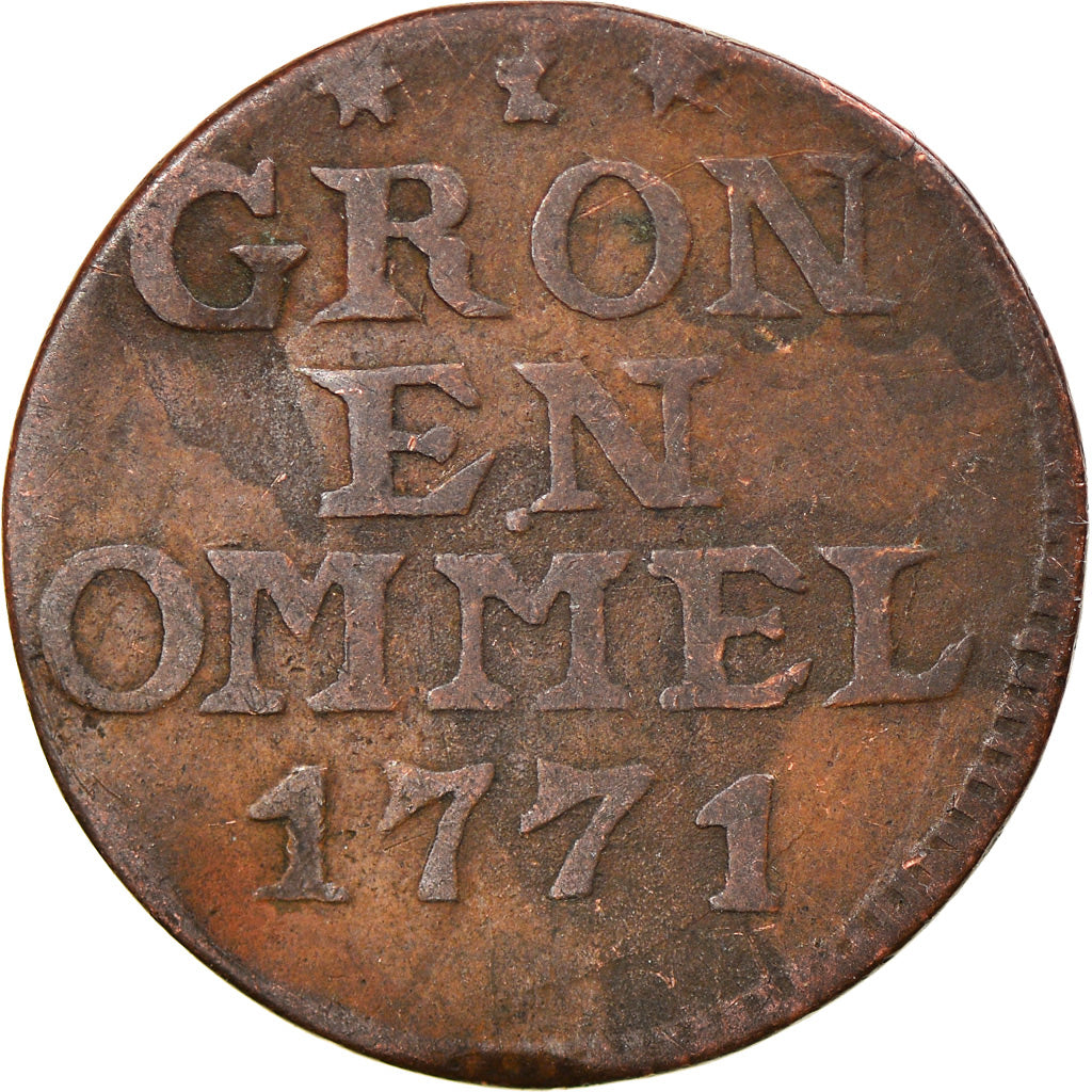Coin, Netherlands, GRONINGEN AND OMMELAND, Duit, 1771, VF(20-25), Copper, KM:66