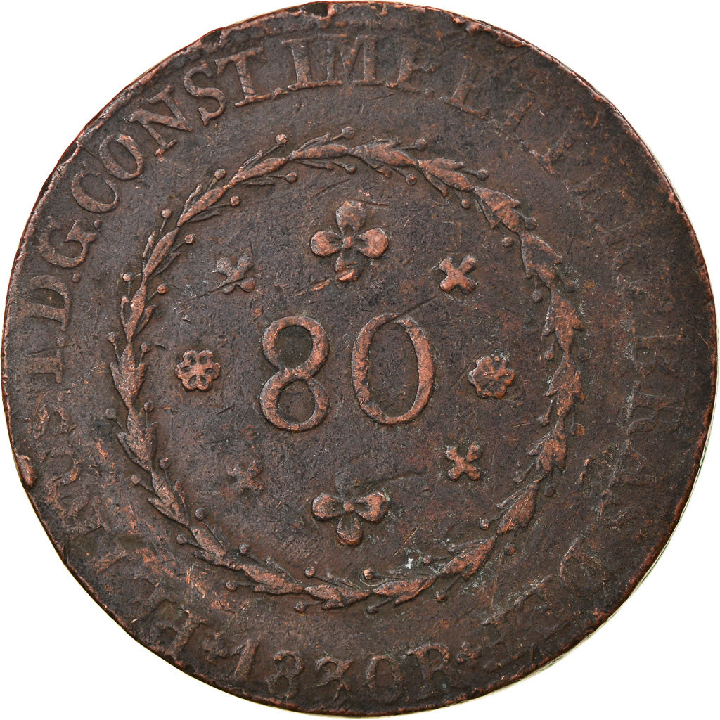 Coin, Brazil, Pedro I, 80 Reis, 1830, Rio de Janeiro, VF(20-25), Copper