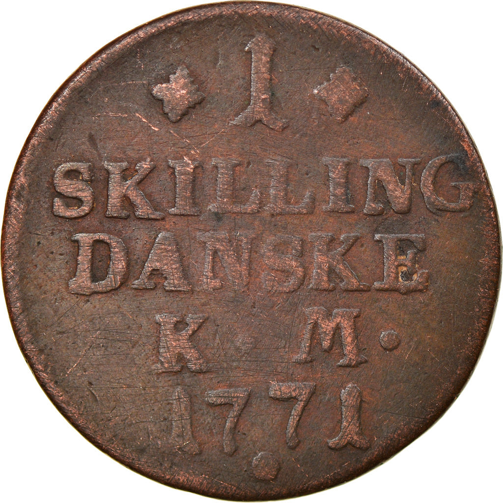 Coin, Denmark, Christian VII, Skilling, 1771, Copenhagen, F(12-15), Copper