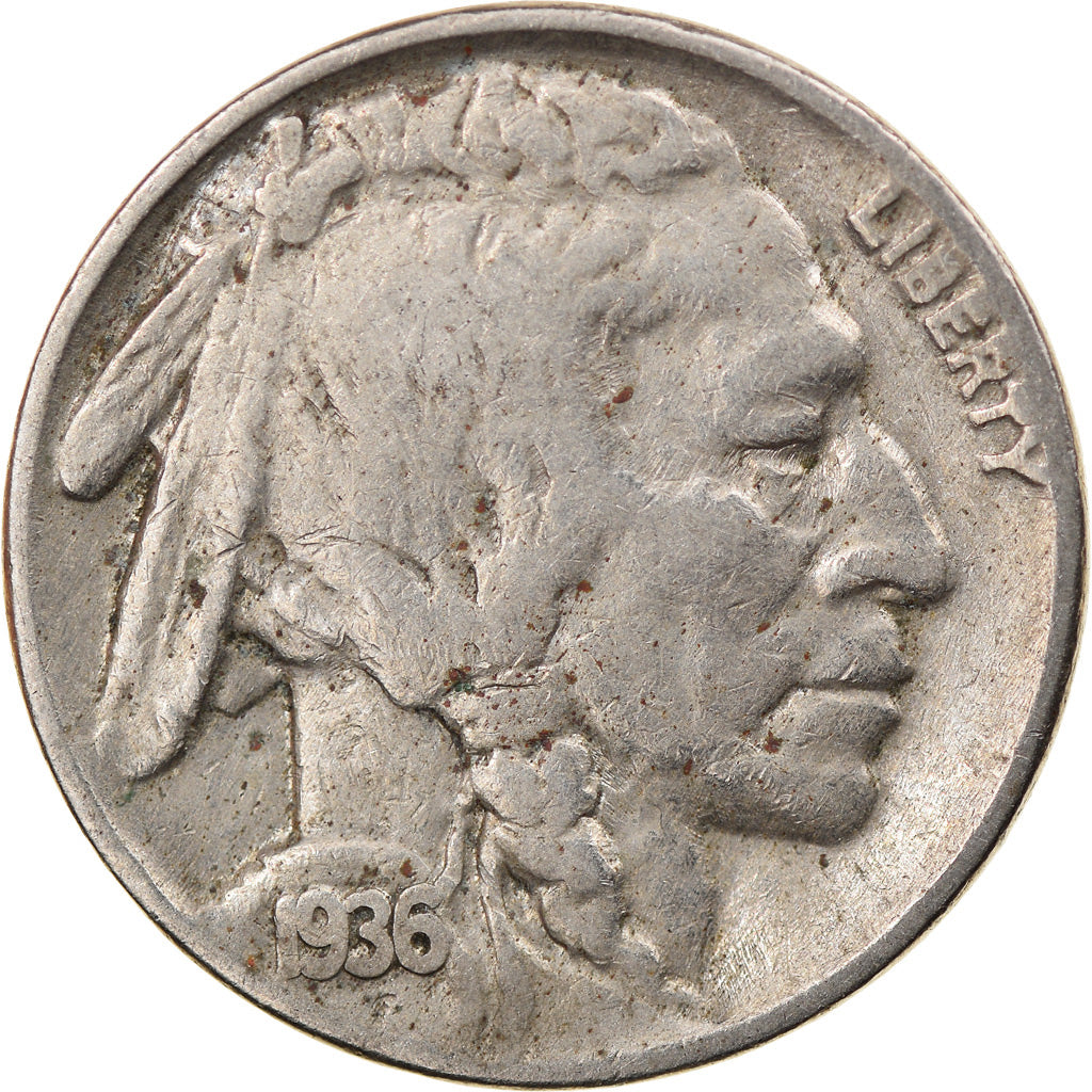 Coin, United States, Buffalo Nickel, 5 Cents, 1936, U.S. Mint, Philadelphia