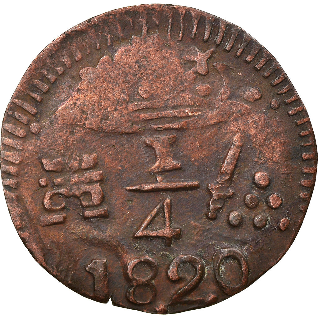 Coin, Colombia, 1/4 Réal, 1820, VF(30-35), Copper, KM:B4