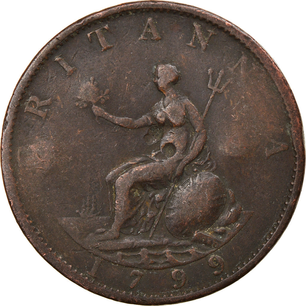 Coin, Great Britain, George III, 1/2 Penny, 1799, F(12-15), Copper, KM:647