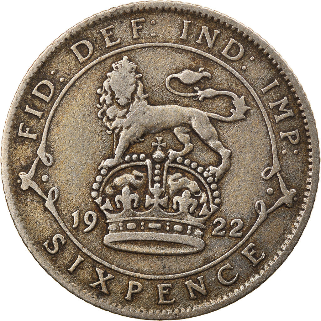 Coin, Great Britain, George V, 6 Pence, 1922, VF(30-35), Silver, KM:815a.1