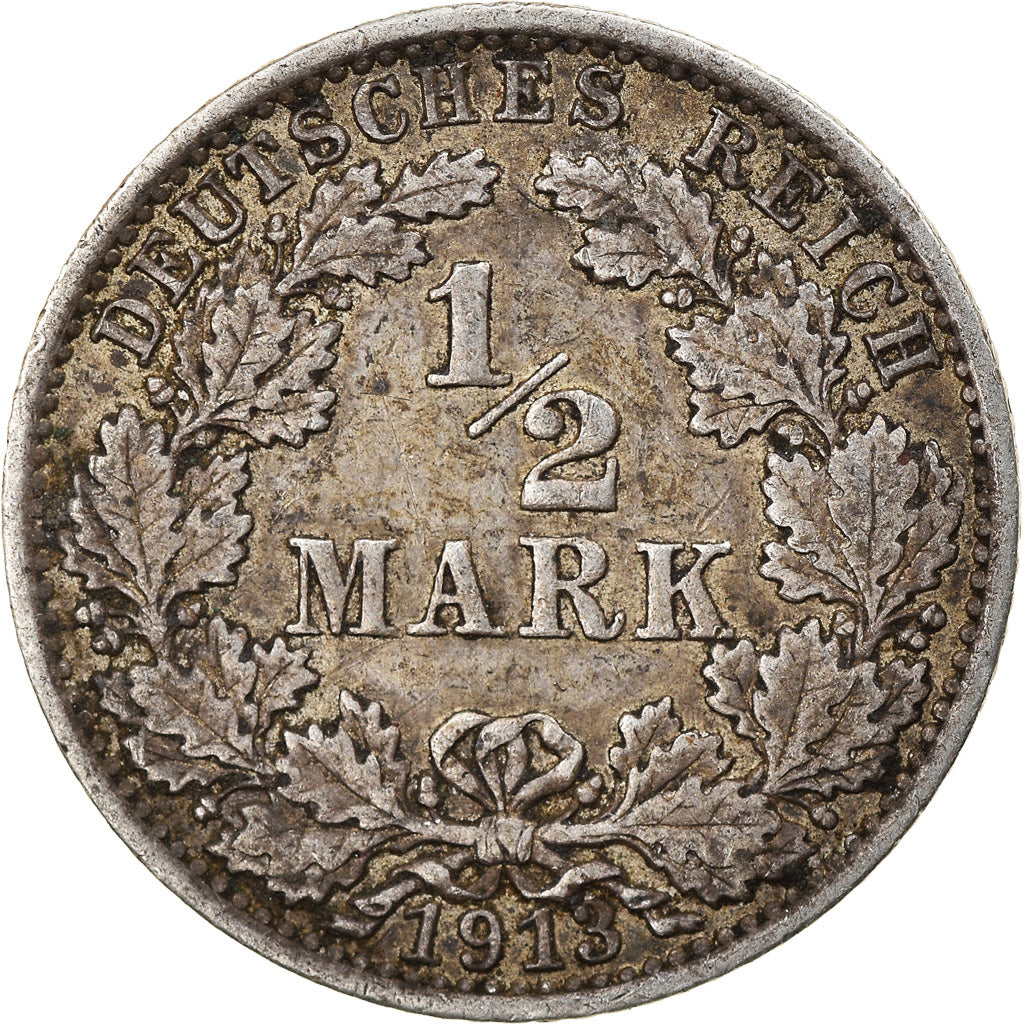 Coin, GERMANY - EMPIRE, 1/2 Mark, 1913, Berlin, EF(40-45), Silver, KM:17