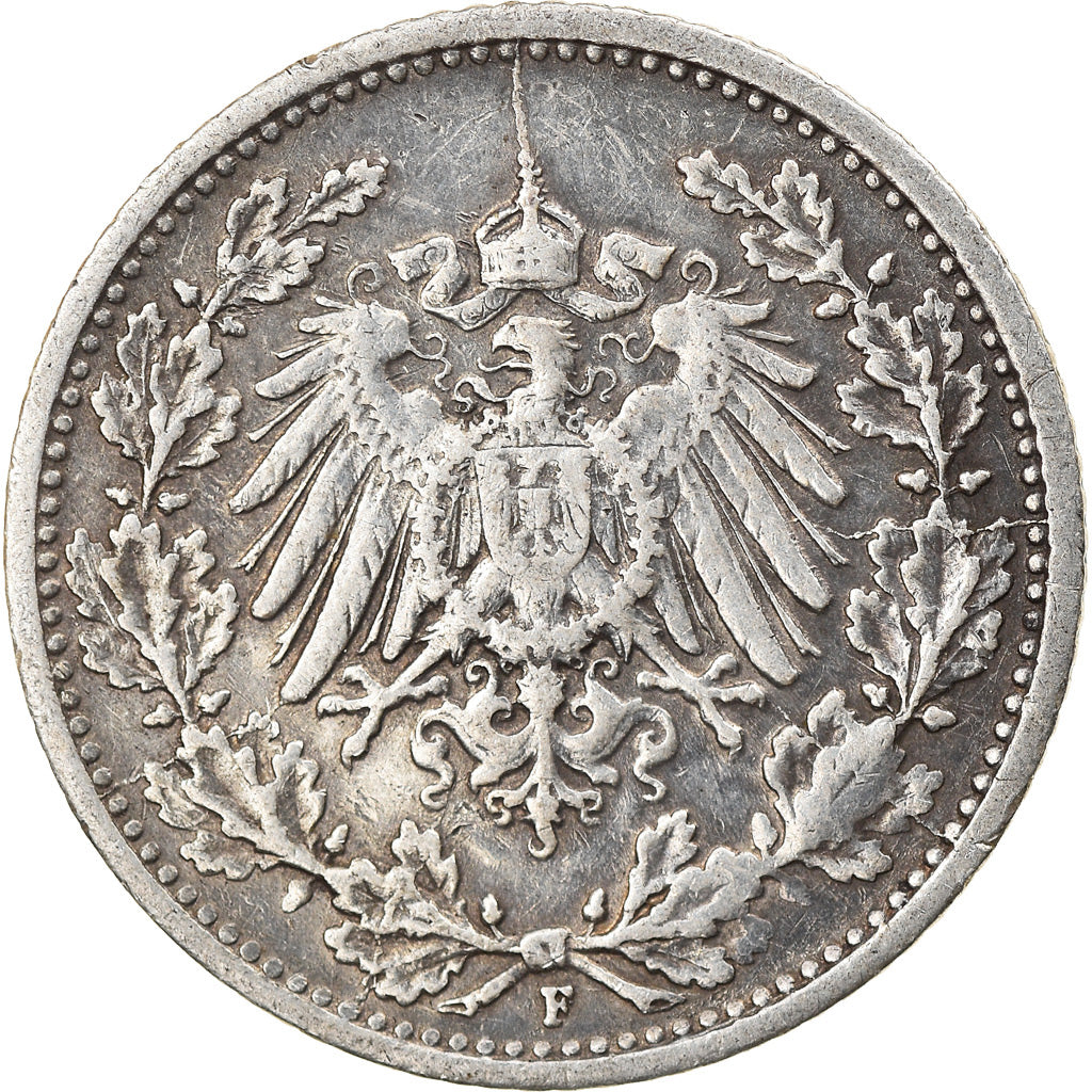 Coin, GERMANY - EMPIRE, 1/2 Mark, 1916, Stuttgart, EF(40-45), Silver, KM:17