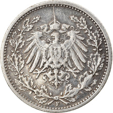 Coin, GERMANY - EMPIRE, 1/2 Mark, 1916, Stuttgart, EF(40-45), Silver, KM:17