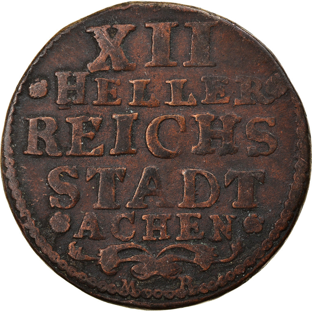 Moneta, Stati tedeschi, AACHEN, 12 Heller, 1758, MB+, Rame, KM:51