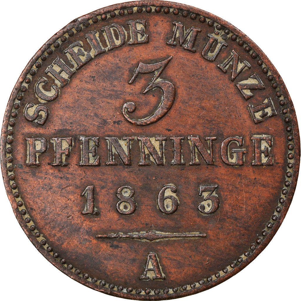 Moneta, Stati tedeschi, PRUSSIA, Wilhelm I, 3 Pfennig, 1863, Berlin, BB, Rame