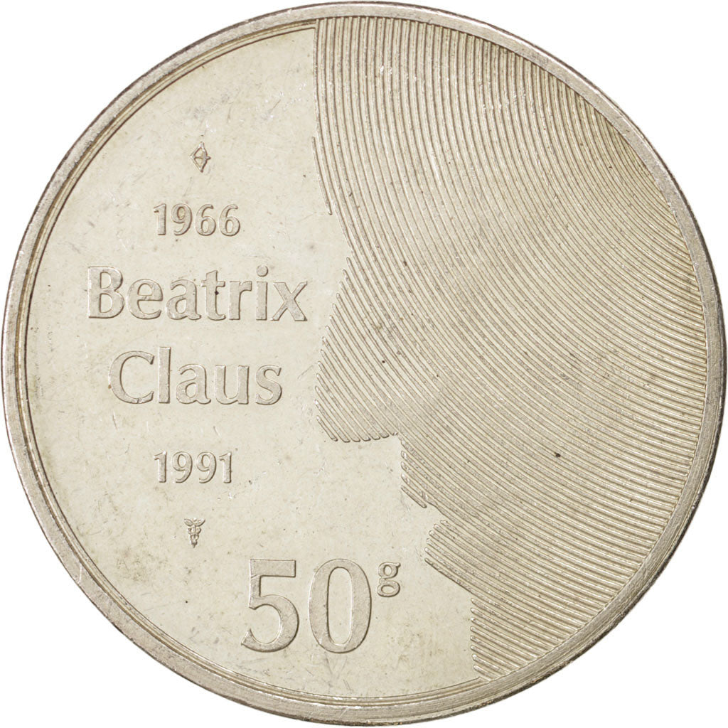 Coin, Netherlands, Beatrix, 50 Gulden, 1991, EF(40-45), Silver, KM:215