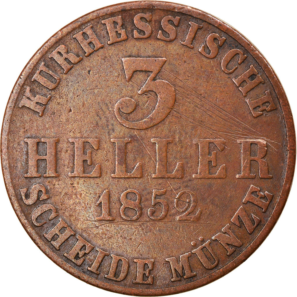Moneta, Stati tedeschi, HESSE-CASSEL, Friedrich Wilhelm, 3 Heller, 1852, MB+