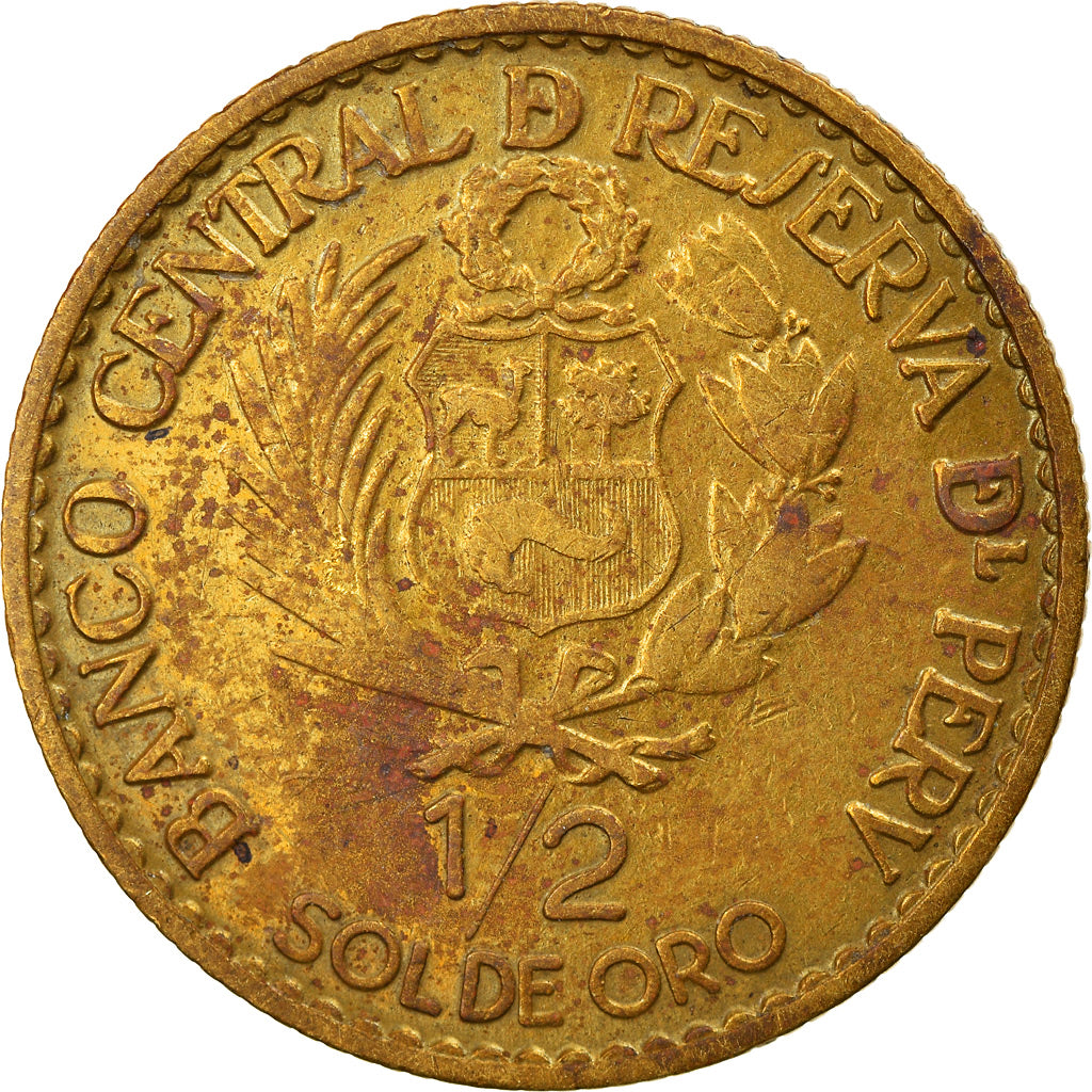Coin, Peru, 1/2 Sol, 1965, Lima, EF(40-45), Brass, KM:239