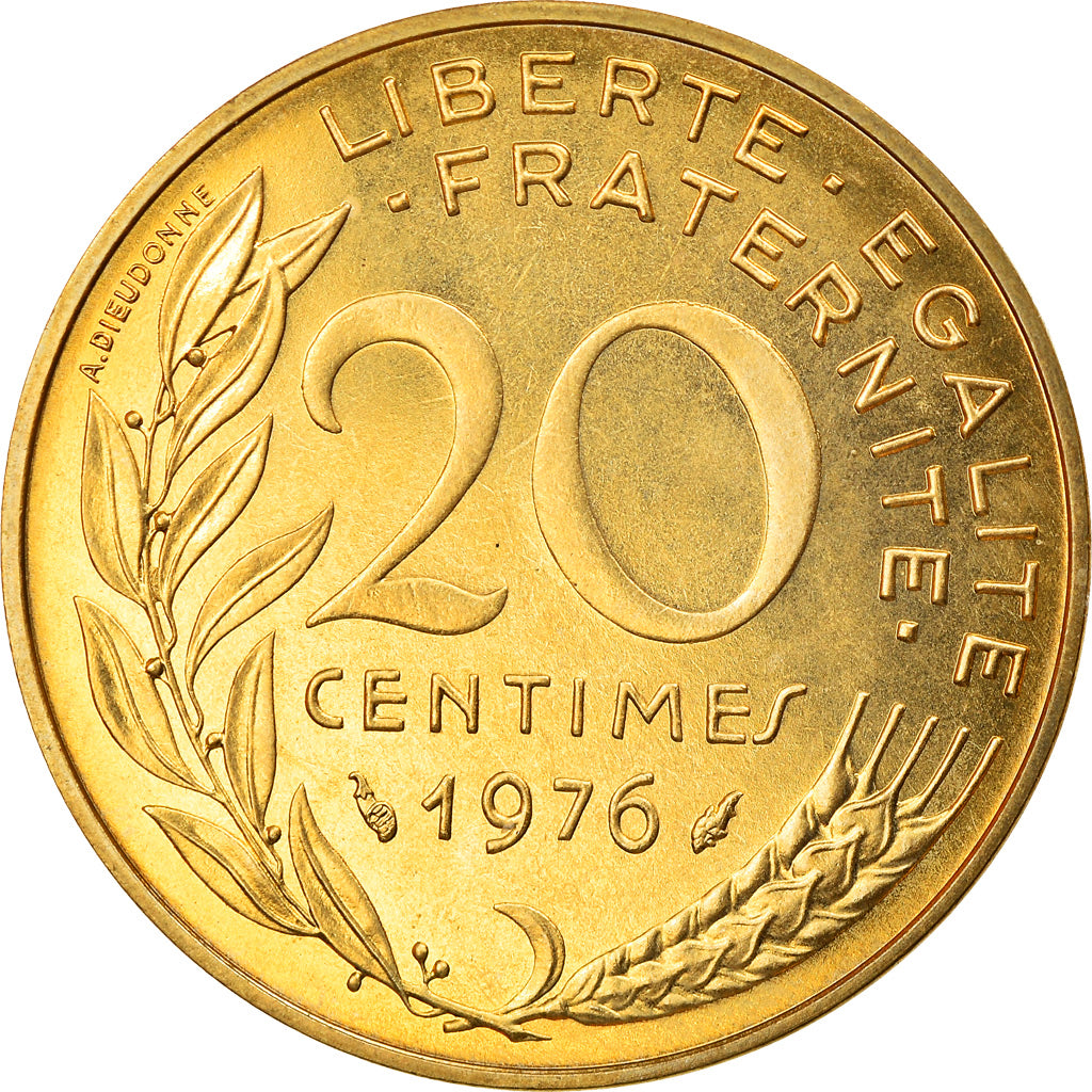 Münze, Frankreich, Marianne, 20 Centimes, 1976, Paris, UNZ, Aluminum-Bronze