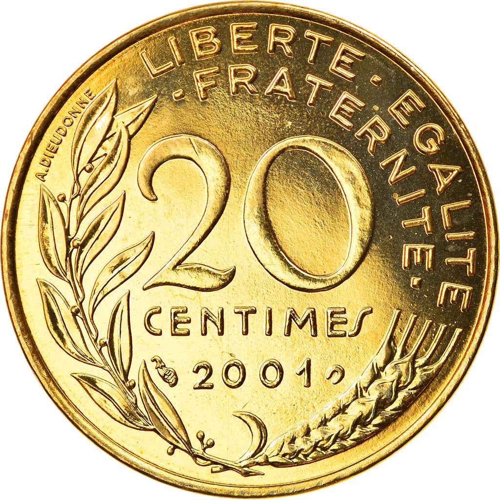 Coin, France, Marianne, 20 Centimes, 2001, Paris, MS(63), Aluminum-Bronze